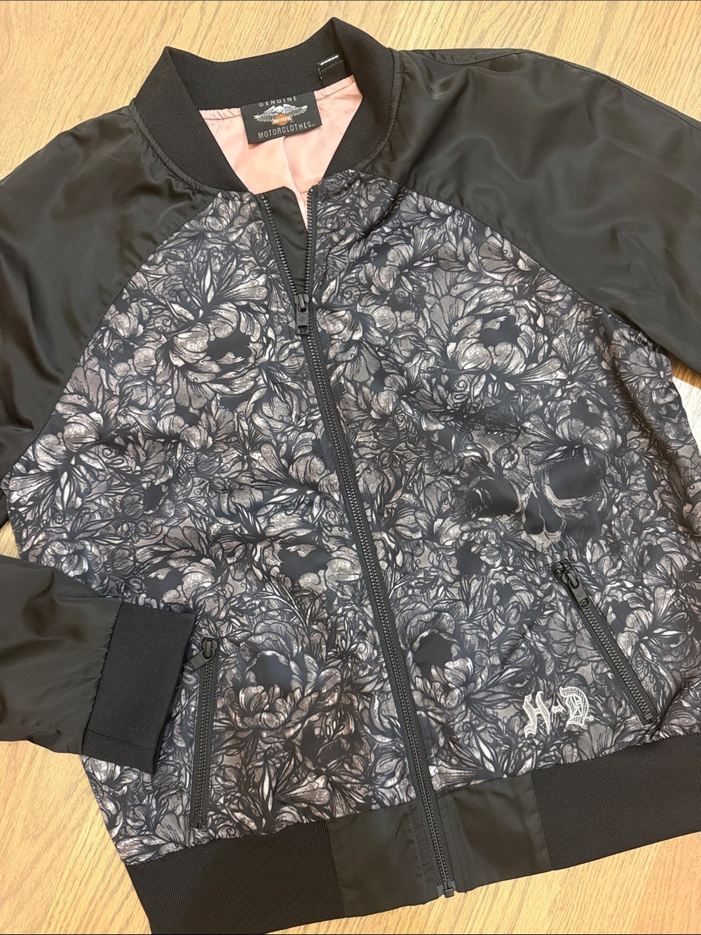 NWOT- Harley Davidson Bomber Jacket with Floral Skull Print Sz Small